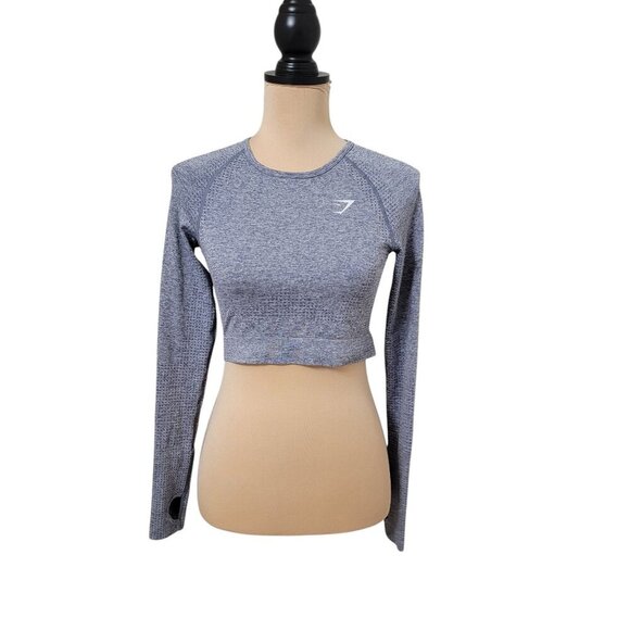 Gymshark Size Unknown Marled Blue/Gray Vital Seamless Long Sleeve Crop Top - Picture 1 of 11